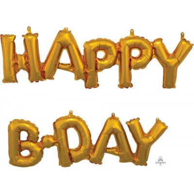 GLOBO CONVER SPRSHP PHRASE "HAPPY B-DAY" GOLD AIR-FILLED
