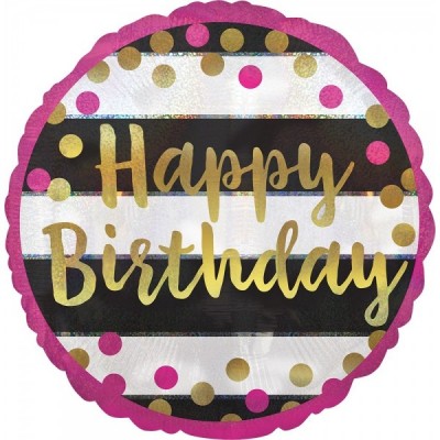 GLOBO CONVER #18C PINK & GOLD MILESTONE HAPPY BIRTHDAY