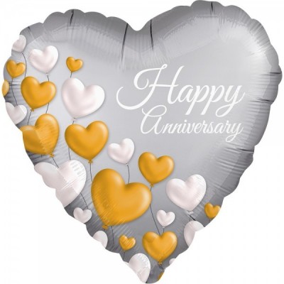 GLOBO CONVER #18H SATIN ANNIVERSARY PLATINUM HEARTS