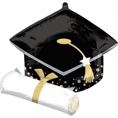 GLOBO CONVER SPRSHP BLACK GRAD CAP & WHITE DIPLOMA