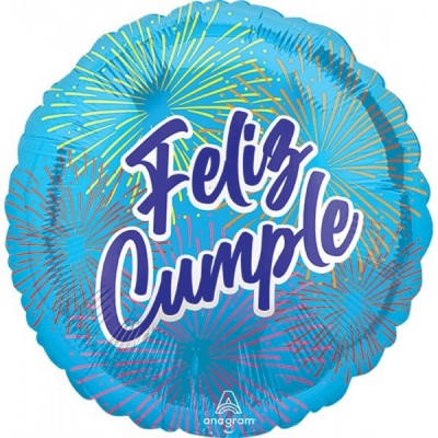 GLOBO CONVER #17C FELIZ CUMPLEAÑOS FUEGOS ARTIFICIALES AZUL
