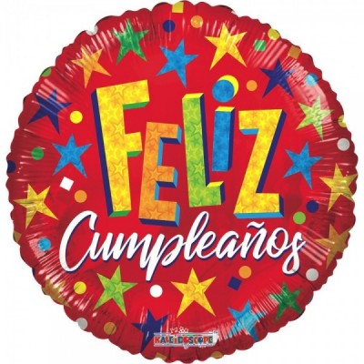 GLOBO CONVER-K #18C FELIZ CUMPLEAÑOS ESTRELLAS ROJO