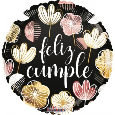 GLOBO CONVER #18C ROGD NEG ORO FLORAL CUMPLE