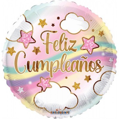 GLOBO CONVER #18C FELIZ CUMPLEAÑOS NUBES Y ARCOIRIS