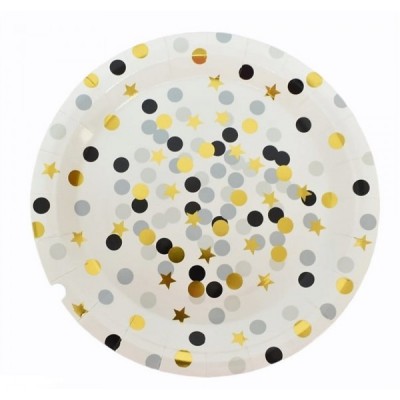 PLATO GIFTPOP #7 BLANCO PUNTOS AZUL/ORO C/10