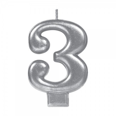 VELA NUMERICA METALICA PLATA #3 GMK-EURO --