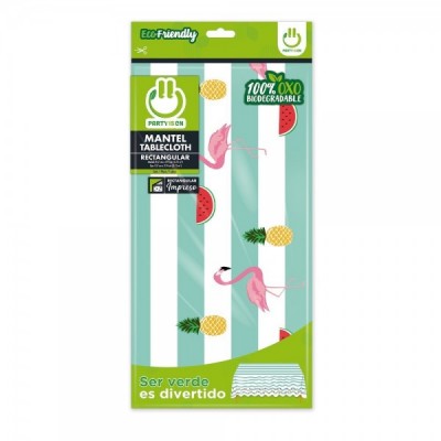 MANTEL TABLON PARTY IS ON IMPRESO FLAMINGO --