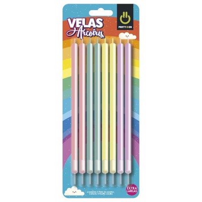 VELA ARCOIRIS PASTEL EXTRA LARGA C/8 PARTY IS ON --