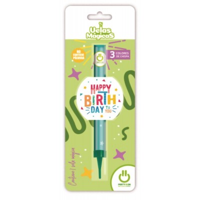 VELA MAGICA CHISPEANTE TOPPER HAPPY BIRTHDAY PARTY IS ON 14CM --