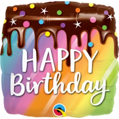 GLOBO QUALATEX #18Q CUMPLEAÑOS PASTEL GOTAS DE ARCOIRIS