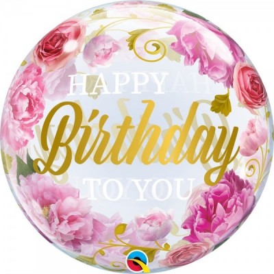 GLOBO QUALATEX BURBUJA #22 BIRTHDAY TO YOU PINK PEONLES