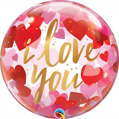 GLOBO QUALATEX BURBUJA #22 ILOVE YOU PAPER HEARTS 1PZ