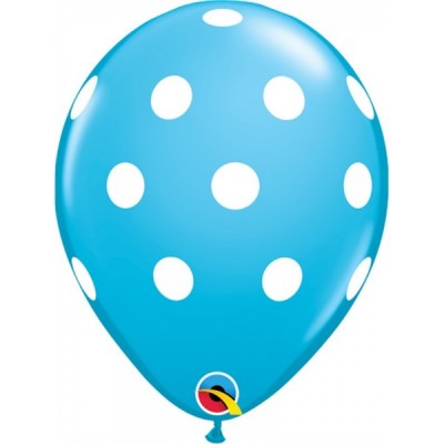 GLOBO QUALATEX #11 ESTAMPADO PUNTOS POLKA GRANDES AZULROBIN/BLANCO 10PZ