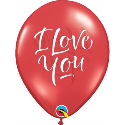 GLOBO QUALATEX #11 ESTAMPADO I LOVE YOU ESCRITURA MODERNA ROJO RUBI 10PZ