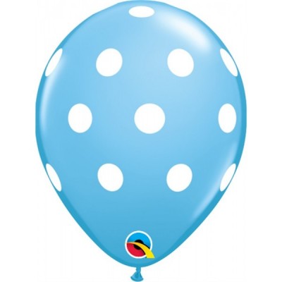 GLOBO QUALATEX #11 ESTAMPADO PUNTOS POLKA GRANDES AZULCLARO/BLANCO 10PZ