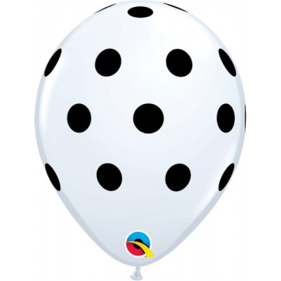 GLOBO QUALATEX #11 ESTAMPADO PUNTOS POLKA GRANDES BLANCO/NEGRO 10PZ