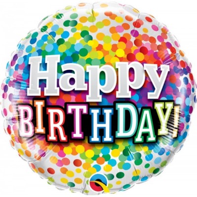GLOBO QUALATEX #18C HAPPY BIRTHDAY ARCOIRIS DE CONFETI