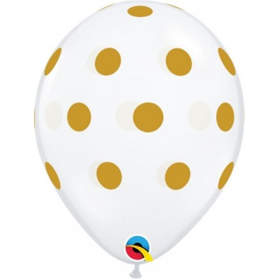 GLOBO QUALATEX #11 ESTAMPADO PUNTOS POLKA GRANDES DIAMANTE TRANSPARENTE/DORADO 10PZ