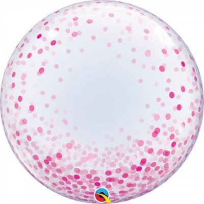 GLOBO QUALATEX BURBUJA #24 PUNTOS CONFETTI ROSA 1PZ