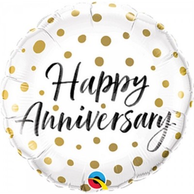 GLOBO QUALATEX #18C HAPPY ANNIVERSARY PUNTOS ORO