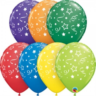 GLOBO QUALATEX #11 ESTAMPADO ESTRELLAS PUNTOS Y CONFETI