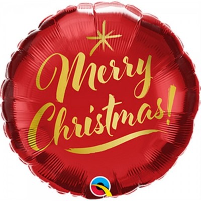 GLOBO QUALATEX #18C MERRY CHRISTMAS GOLD SCRIPT RED