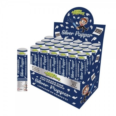 PARTY POPPER 20CM SILVER EURO --