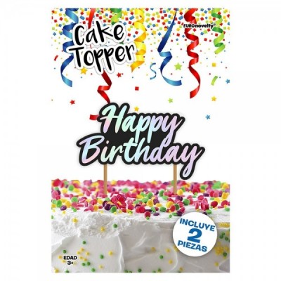 CAKE TOPPER METALICO "HAPPY BIRTHDAY" IRIDISENTE DELUXE EURO --