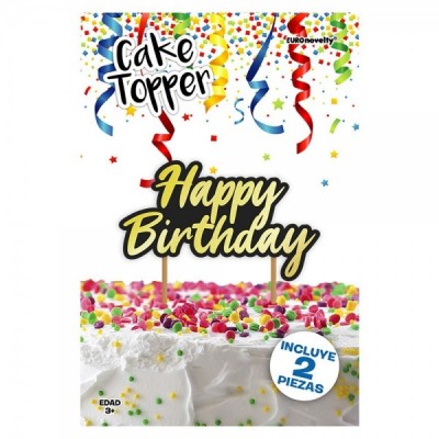 CAKE TOPPER METALICO "HAPPY BIRTHDAY" ORO DELUXE EURO --