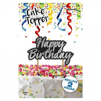 CAKE TOPPER METALICO "HAPPY BIRTHDAY" PLATA DELUXE EURO --