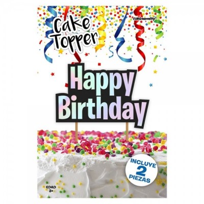 CAKE TOPPER METALICO "HAPPY BIRTHDAY" IRIDISENTE EURO --