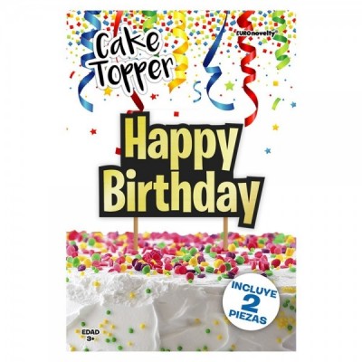 CAKE TOPPER METALICO "HAPPY BIRTHDAY" ORO EURO --
