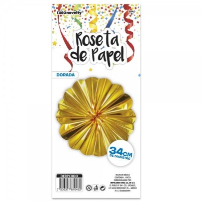 ROSETA DE PAPEL 34CM DORADA EURO