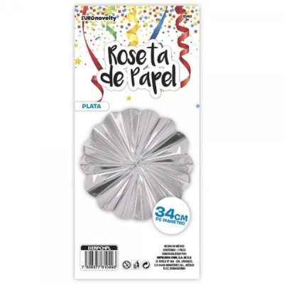 ROSETA DE PAPEL 34CM PLATA EURO