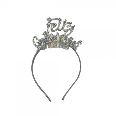 DIADEMA FELIZ CUMPLEAÑOS CURSIVA METALICA ESCARCHA