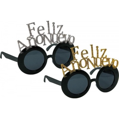LENTES FELIZ AÑO NUEVO CIRCULO LETRAS DIAMANTADA ORO/PLATA VMF