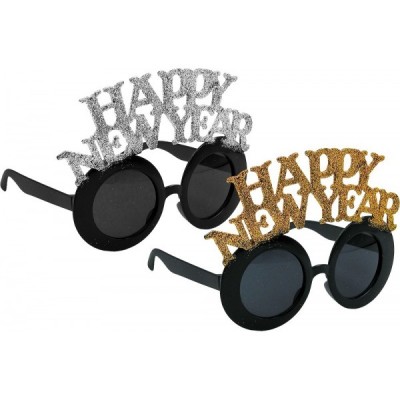 LENTES HAPPY NEW YEAR CIRCULOS LETRAS DIAMANTADA ORO/PLATA VMF