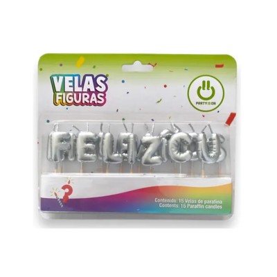 VELA LETRERO BUBBLE FELIZ CUMPLEAÑOS PLATA PARTY IS ON --