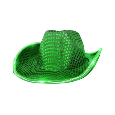 SOMBRERO VAQUERO LENTEJUELA VERDE LUZ LED VMF