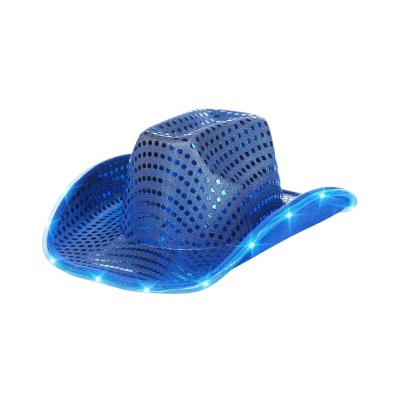 SOMBRERO VAQUERO LENTEJUELA AZUL LUZ LED VMF