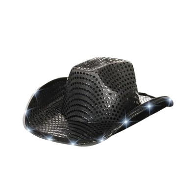 SOMBRERO VAQUERO LENTEJUELA NEGRO LUZ LED VMF