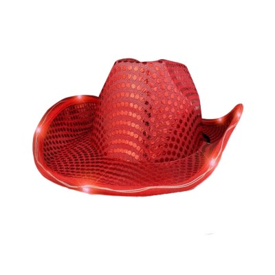 SOMBRERO VAQUERO LENTEJUELA ROJO LUZ LED VMF