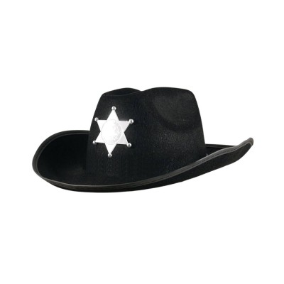 SOMBRERO VAQUERO SHERIFF NEGRO CINTILLO PLATA VMF