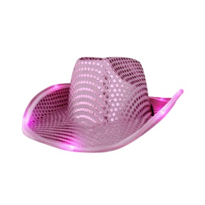 SOMBRERO VAQUERO LENTEJUELA ROSA LUZ LED VMF