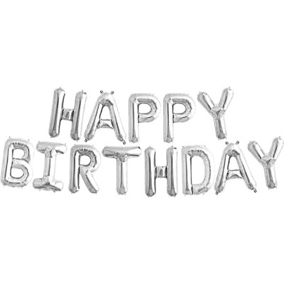 GLOBO VMF LETRERO HAPPY BIRTHDAY COLOR PLATA