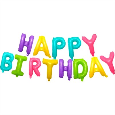 GLOBO VMF LETRERO HAPPY BIRTHDAY COLORES PASTEL