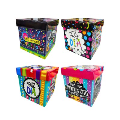 SET CAJAS CARTON FB CUBO (CUMPLE) FELICIDADES (ELIGE MEDIDAS)