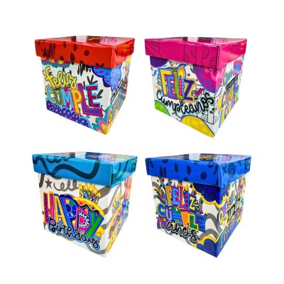 SET CAJAS CARTON FB CUBO (CUMPLE) HAPPY (ELIGE MEDIDAS)