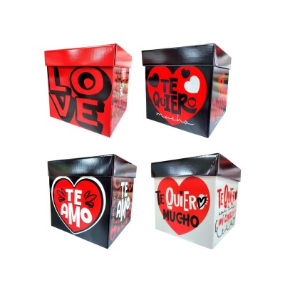 SET CAJAS CARTON FB CUBO (AMOR) RED BLACK LOVE (ELIGE MEDIDAS)